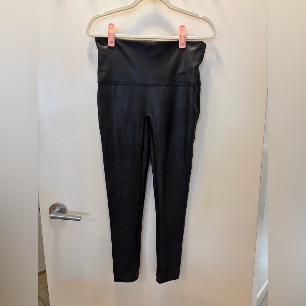 SPANX Black Faux Leather Leggings (petite)
